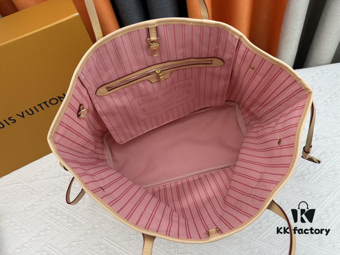 Monogram Tote MM Handbag with Monochrome Stripes and LVs on Pink Background