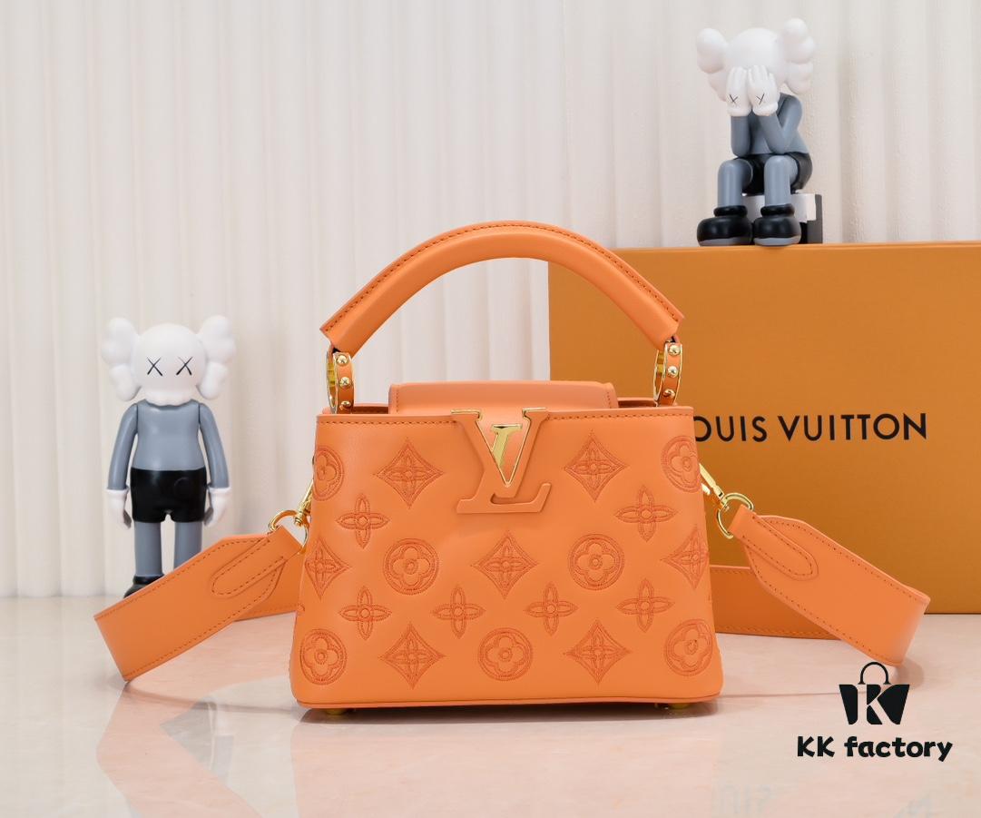 Upgraded M20741 LV Broderie Anglaise Embroidered Gold Button Capucines Mini Bag