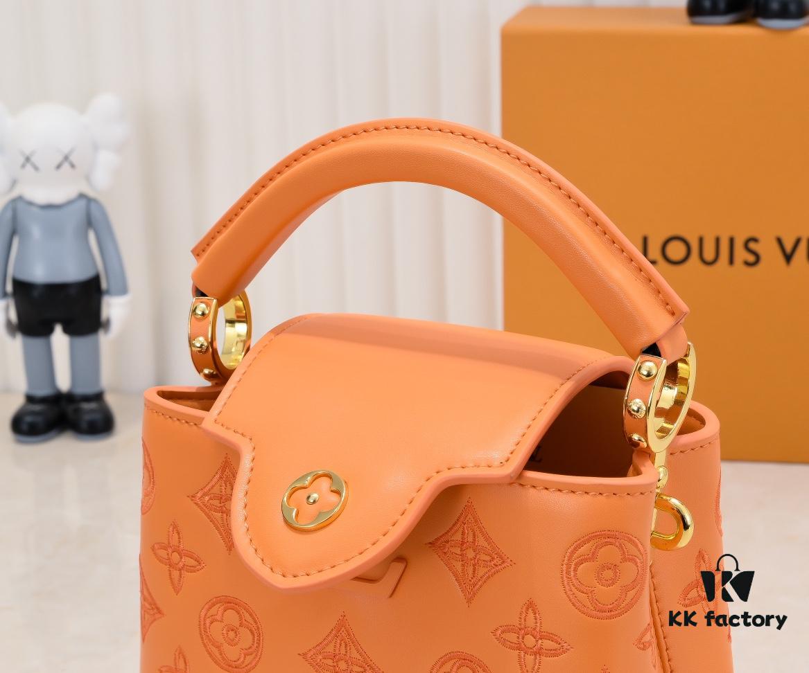 Upgraded M20741 LV Broderie Anglaise Embroidered Gold Button Capucines Mini Bag