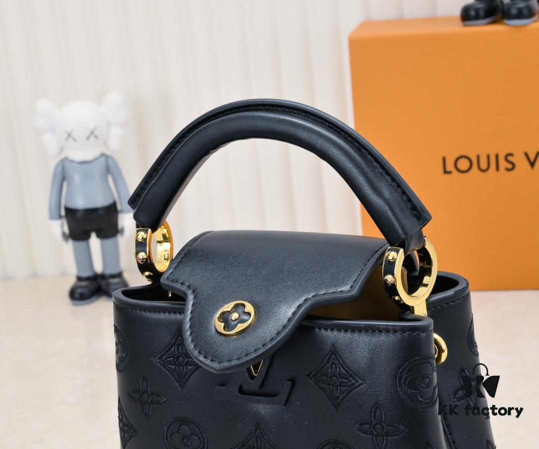 Upgraded M20741 LV Broderie Anglaise Embroidered Gold Button Capucines Mini Bag