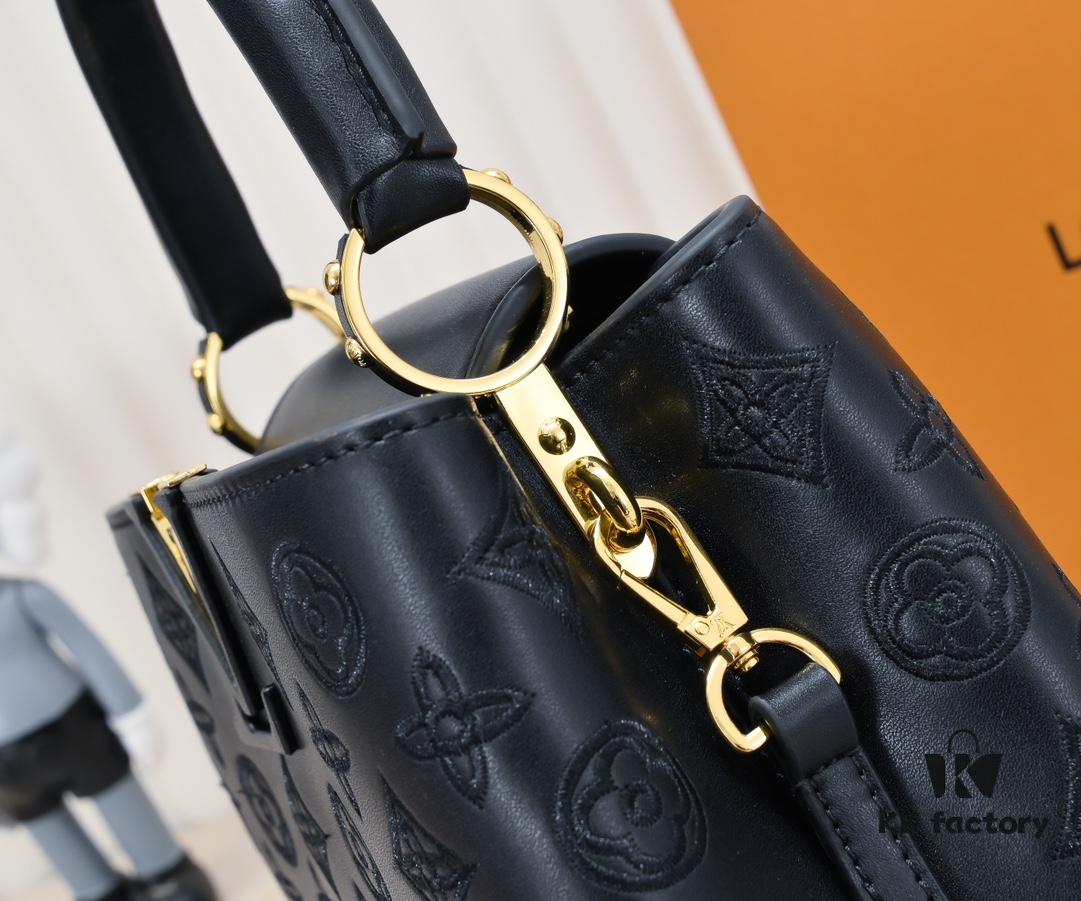 Upgraded M20742 Broderie Anglaise Embroidered Gold Button Capucines BB Bag