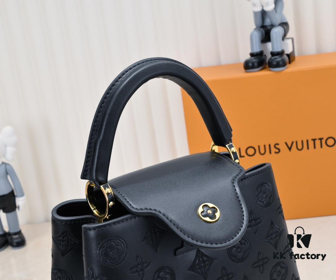 Upgraded M20742 Broderie Anglaise Embroidered Gold Button Capucines BB Bag