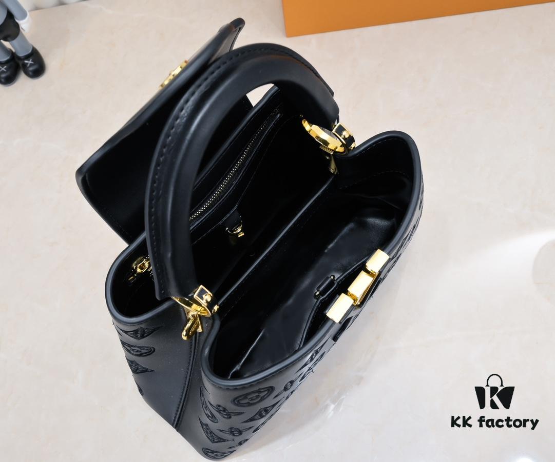 Upgraded M20742 Broderie Anglaise Embroidered Gold Button Capucines BB Bag