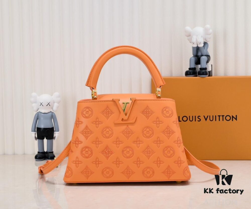 Upgraded M20742 Broderie Anglaise Embroidered Gold Button Capucines BB Handbag