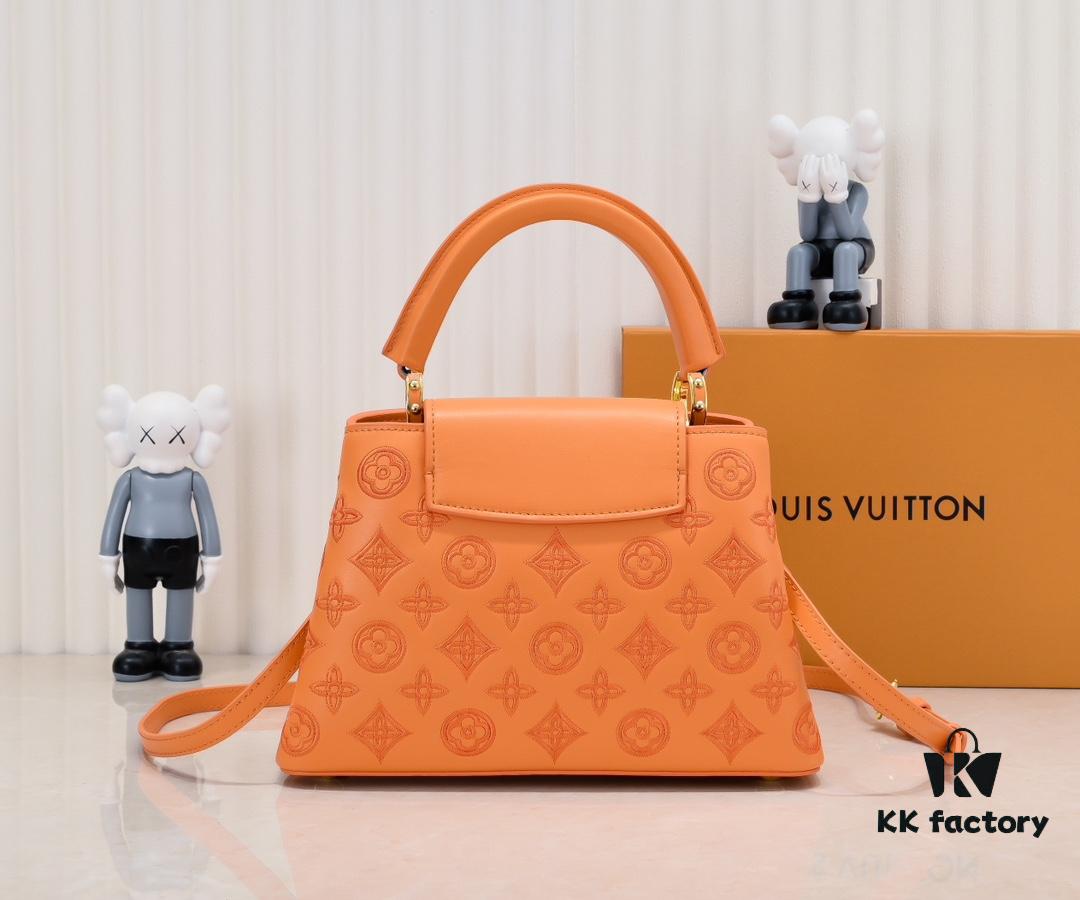 Upgraded M20742 Broderie Anglaise Embroidered Gold Button Capucines BB Handbag