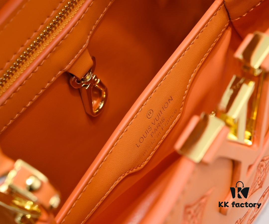 Upgraded M20742 Broderie Anglaise Embroidered Gold Button Capucines BB Handbag