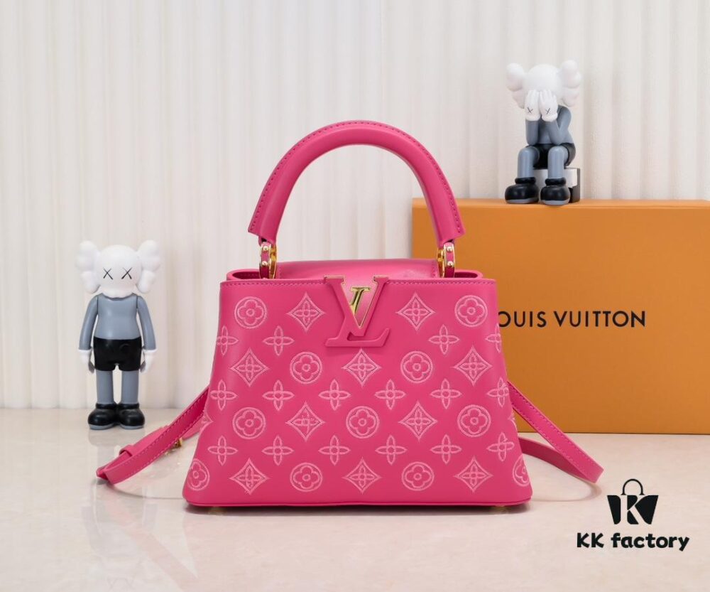 Upgraded M20742 Broderie Anglaise Embroidered Gold Button Capucines BB Bag