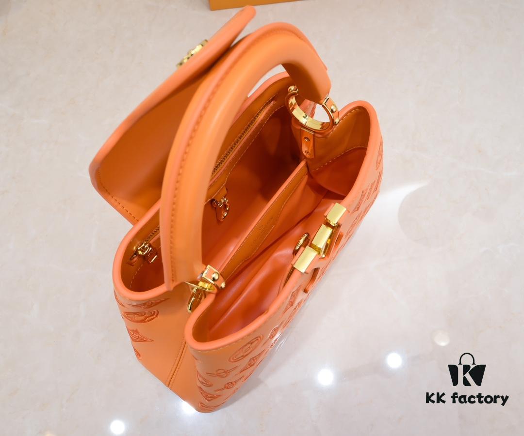 Upgraded M20742 Broderie Anglaise Embroidered Gold Button Capucines BB Handbag