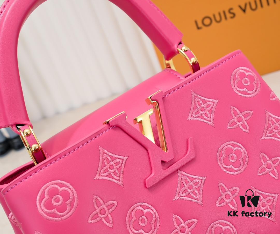 Upgraded M20742 Broderie Anglaise Embroidered Gold Button Capucines BB Bag