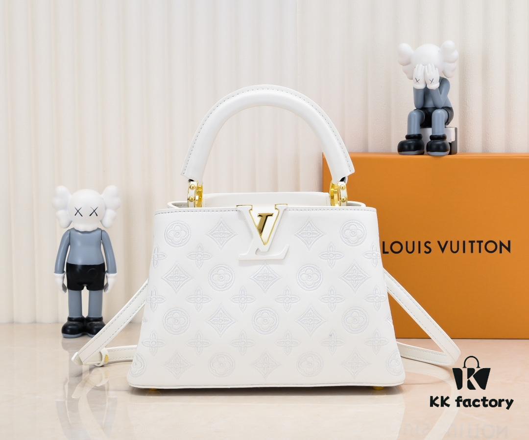 Upgraded M20742 LV Broderie Anglaise Embroidered Gold Button Capucines BB Bag