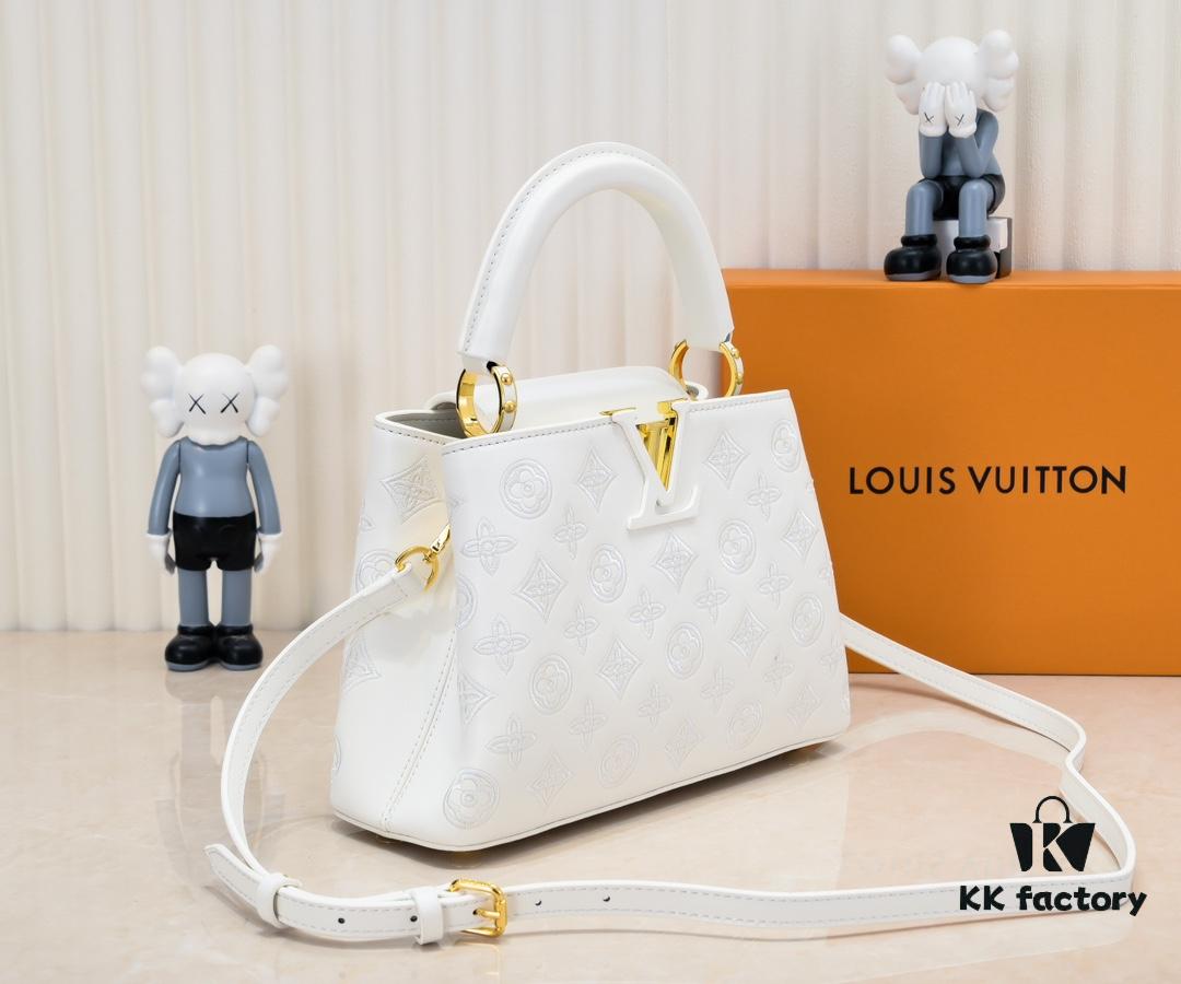 Upgraded M20742 LV Broderie Anglaise Embroidered Gold Button Capucines BB Bag