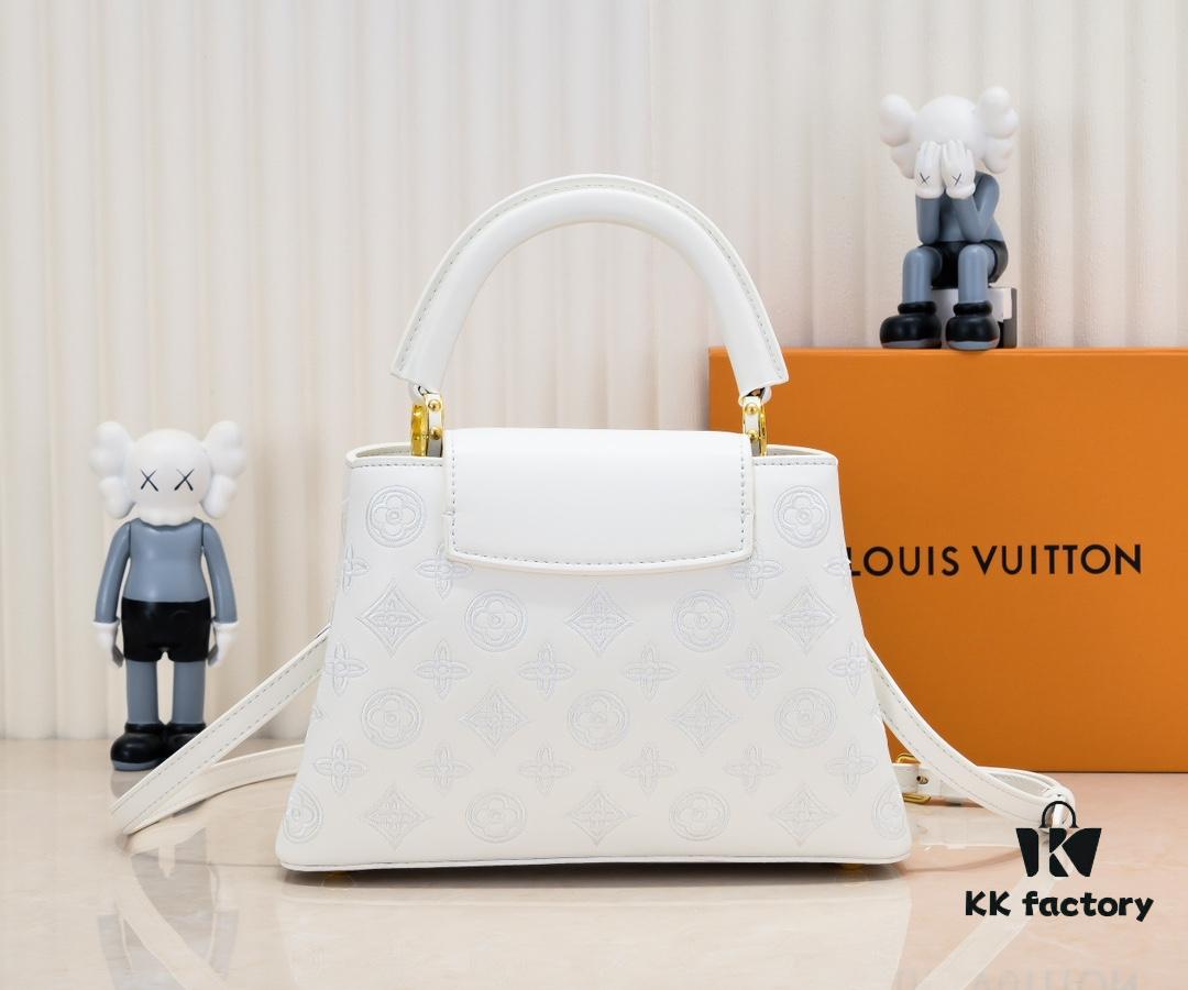 Upgraded M20742 LV Broderie Anglaise Embroidered Gold Button Capucines BB Bag