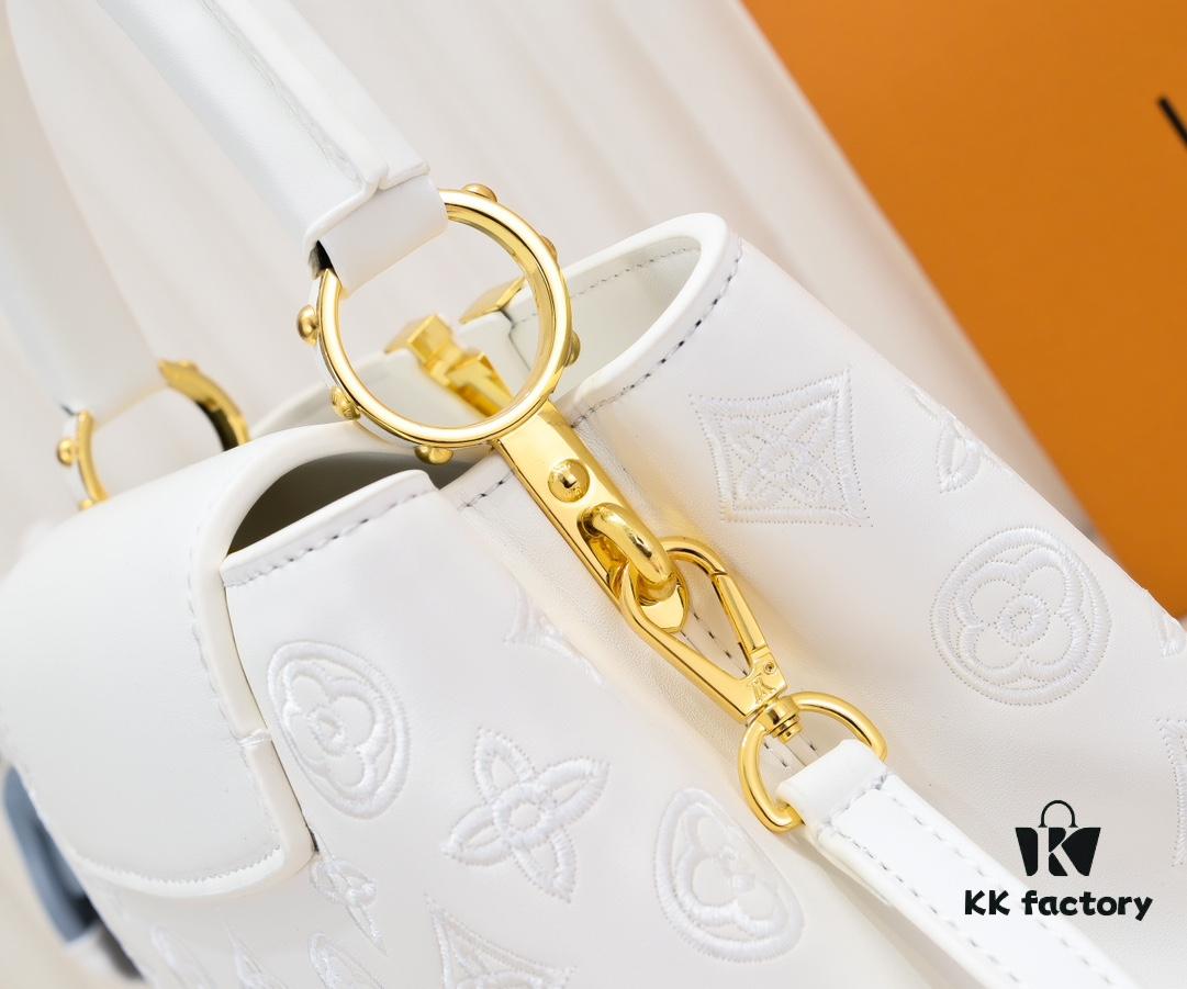 Upgraded M20742 LV Broderie Anglaise Embroidered Gold Button Capucines BB Bag