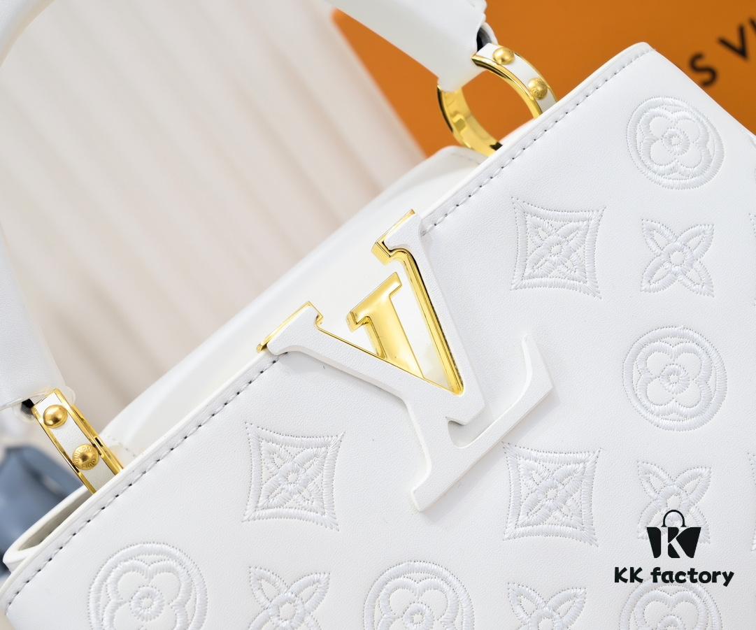 Upgraded M20742 LV Broderie Anglaise Embroidered Gold Button Capucines BB Bag