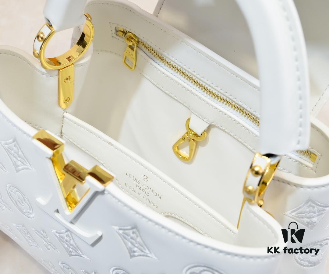 Upgraded M20742 LV Broderie Anglaise Embroidered Gold Button Capucines BB Bag