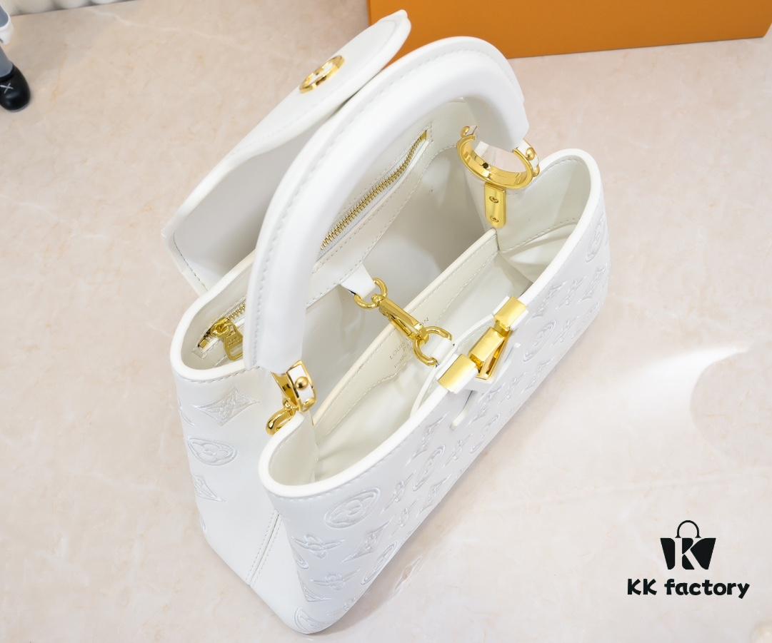 Upgraded M20742 LV Broderie Anglaise Embroidered Gold Button Capucines BB Bag