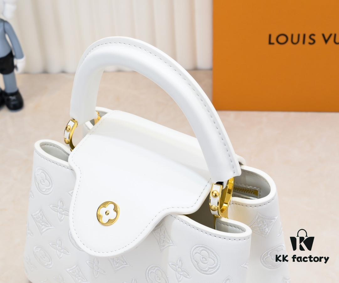 Upgraded M20742 LV Broderie Anglaise Embroidered Gold Button Capucines BB Bag