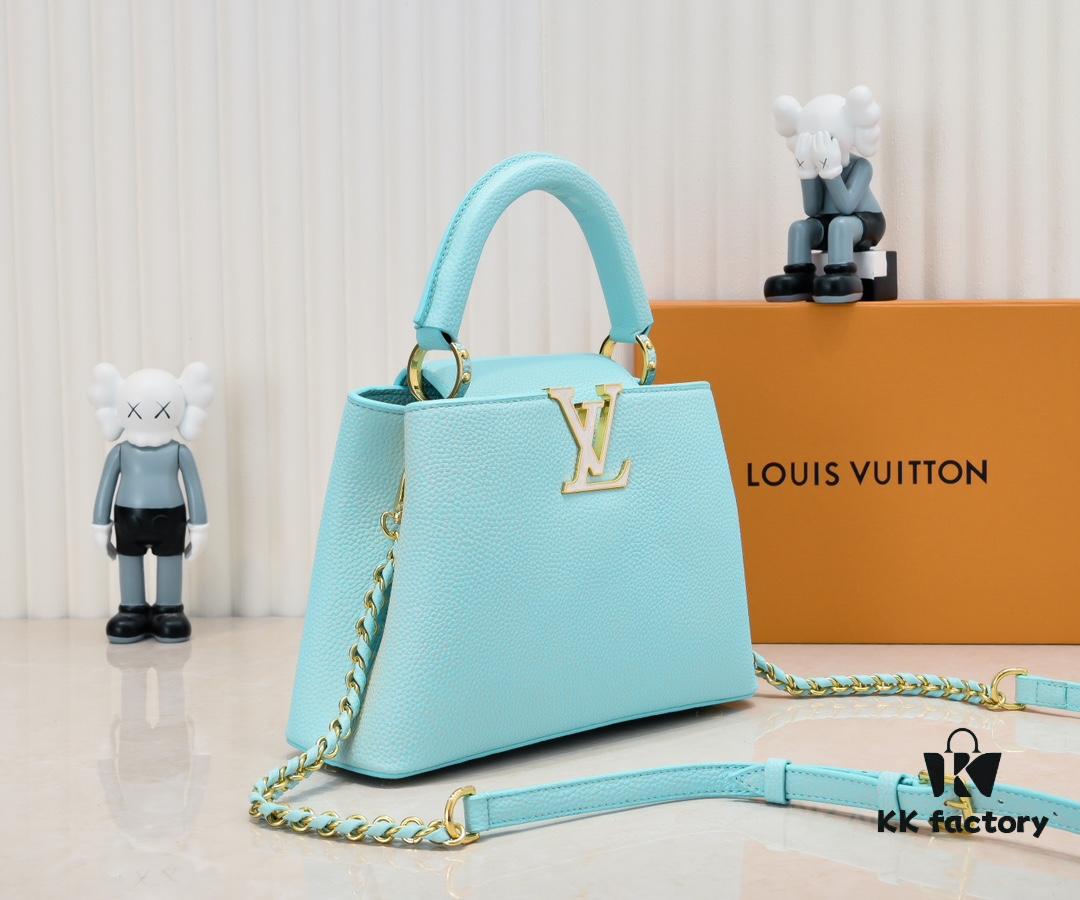 Upgraded M59868 Stellar Pearl Green Shell Button Capucines BB Handbag