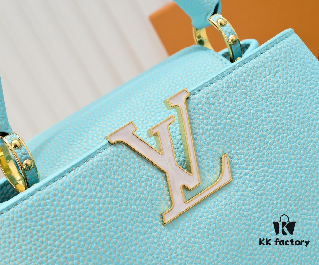 Upgraded M59868 Stellar Pearl Green Shell Button Capucines BB Handbag