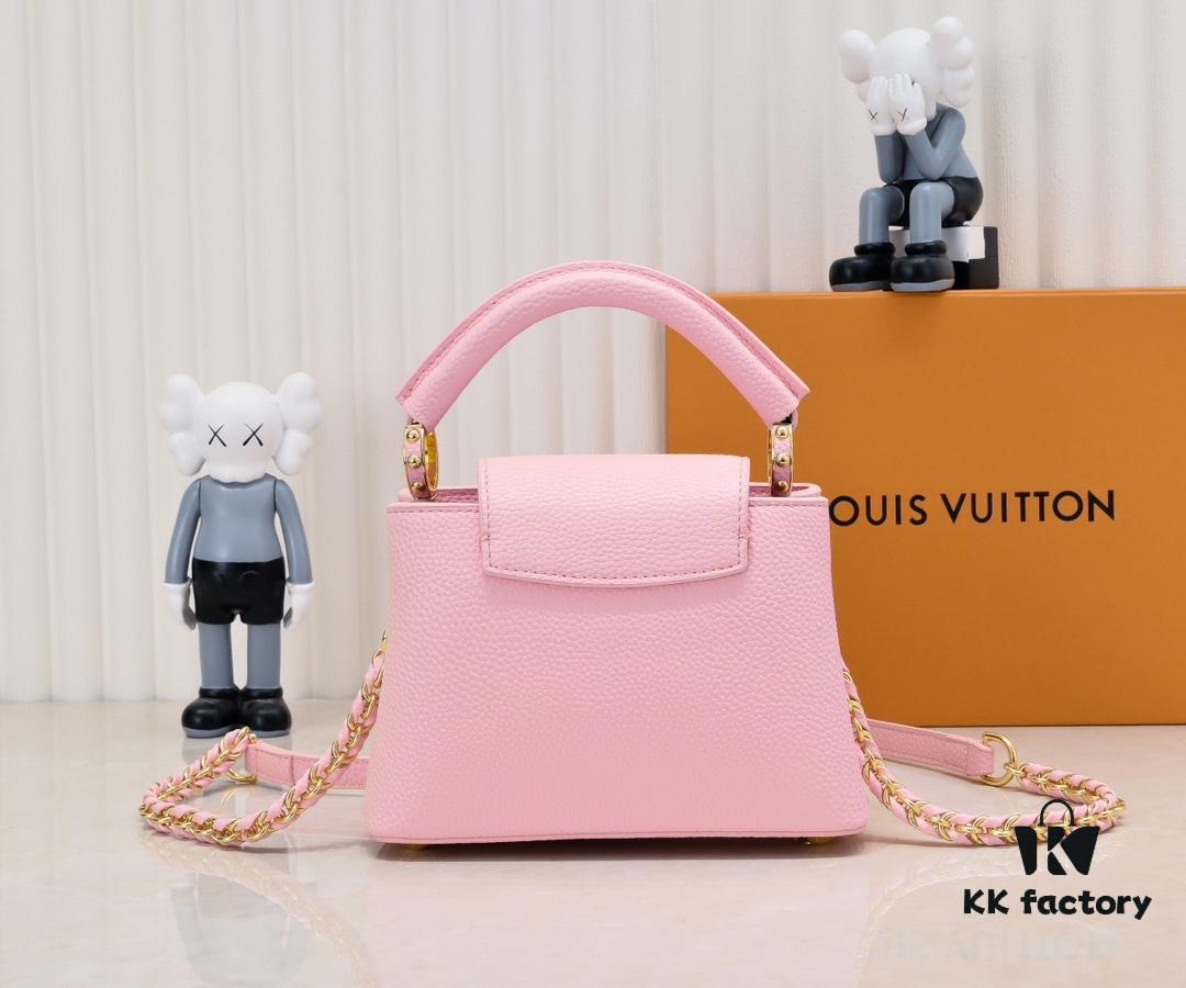 Upgraded M59850 Stellar Pearlized Powder Shell Button Capucines Mini Bag