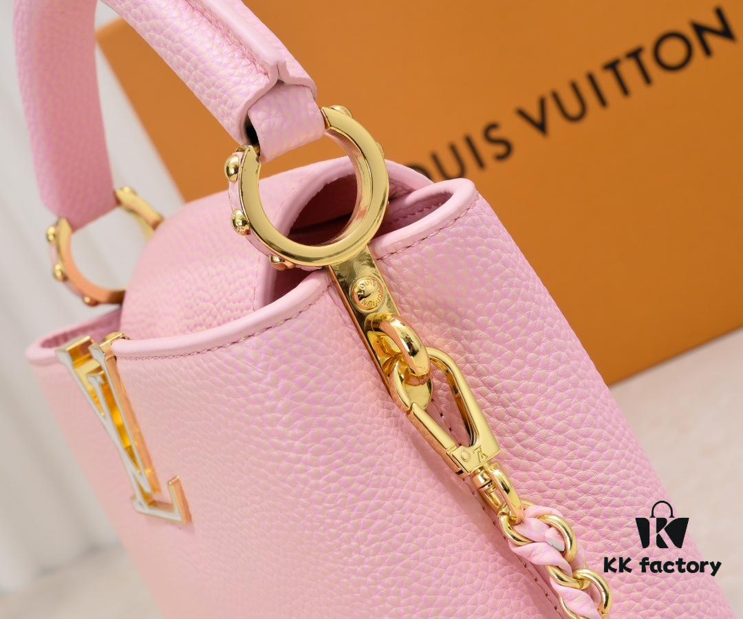 Upgraded M59850 Stellar Pearlized Powder Shell Button Capucines Mini Bag