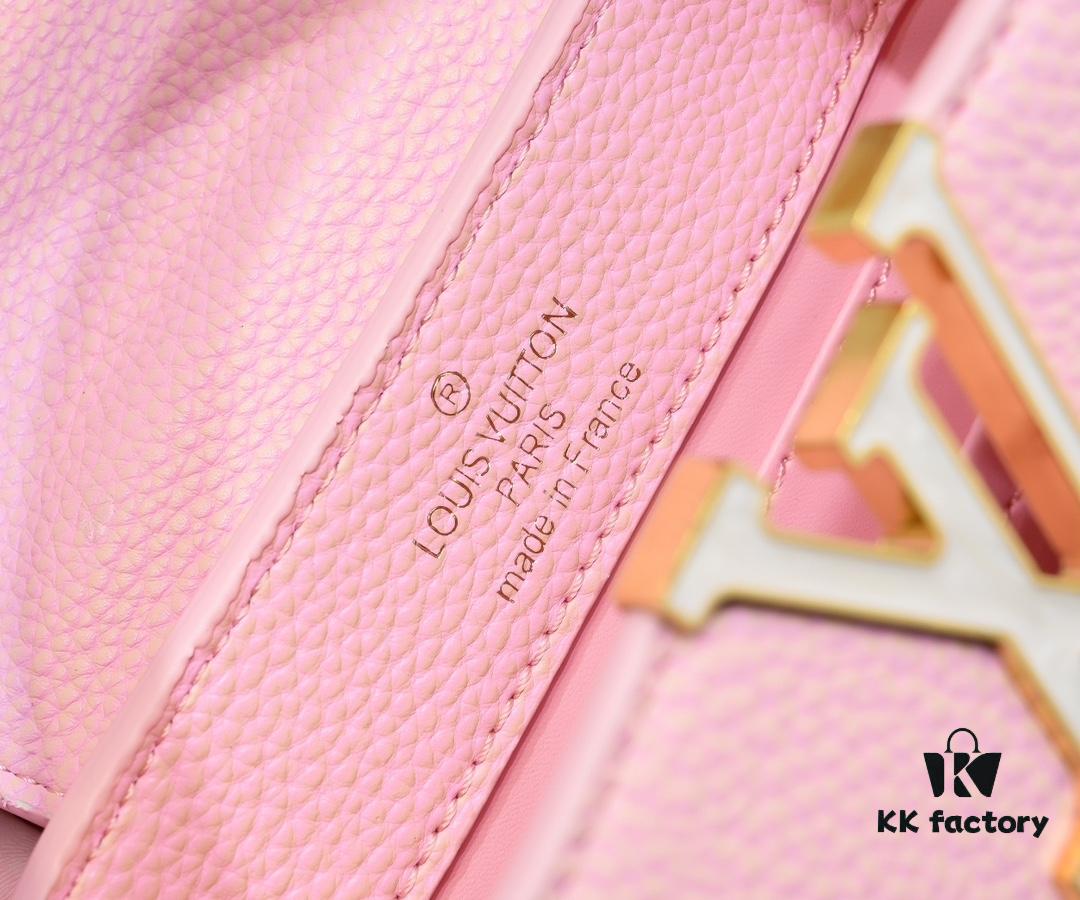 Upgraded M59850 Stellar Pearlized Powder Shell Button Capucines Mini Bag