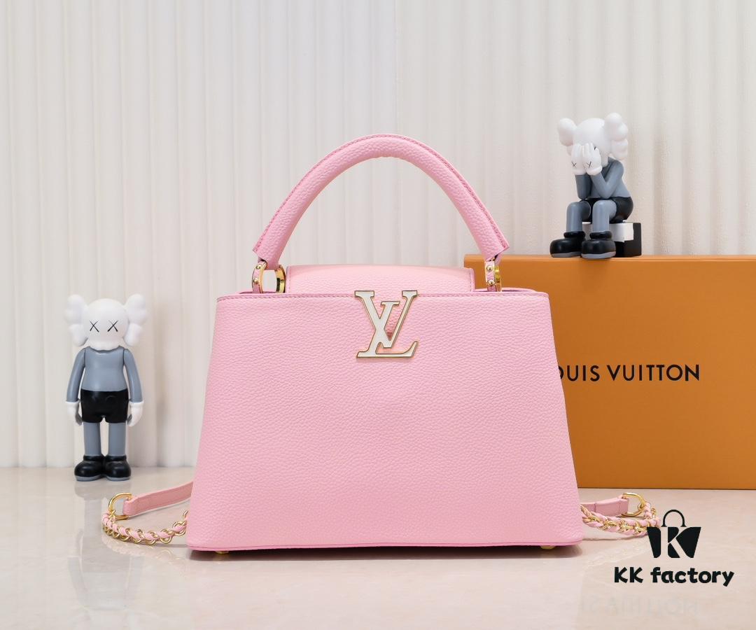 Upgraded M20841 Etoile Pearlized Pink Shell Closure Capucines MM Handbag