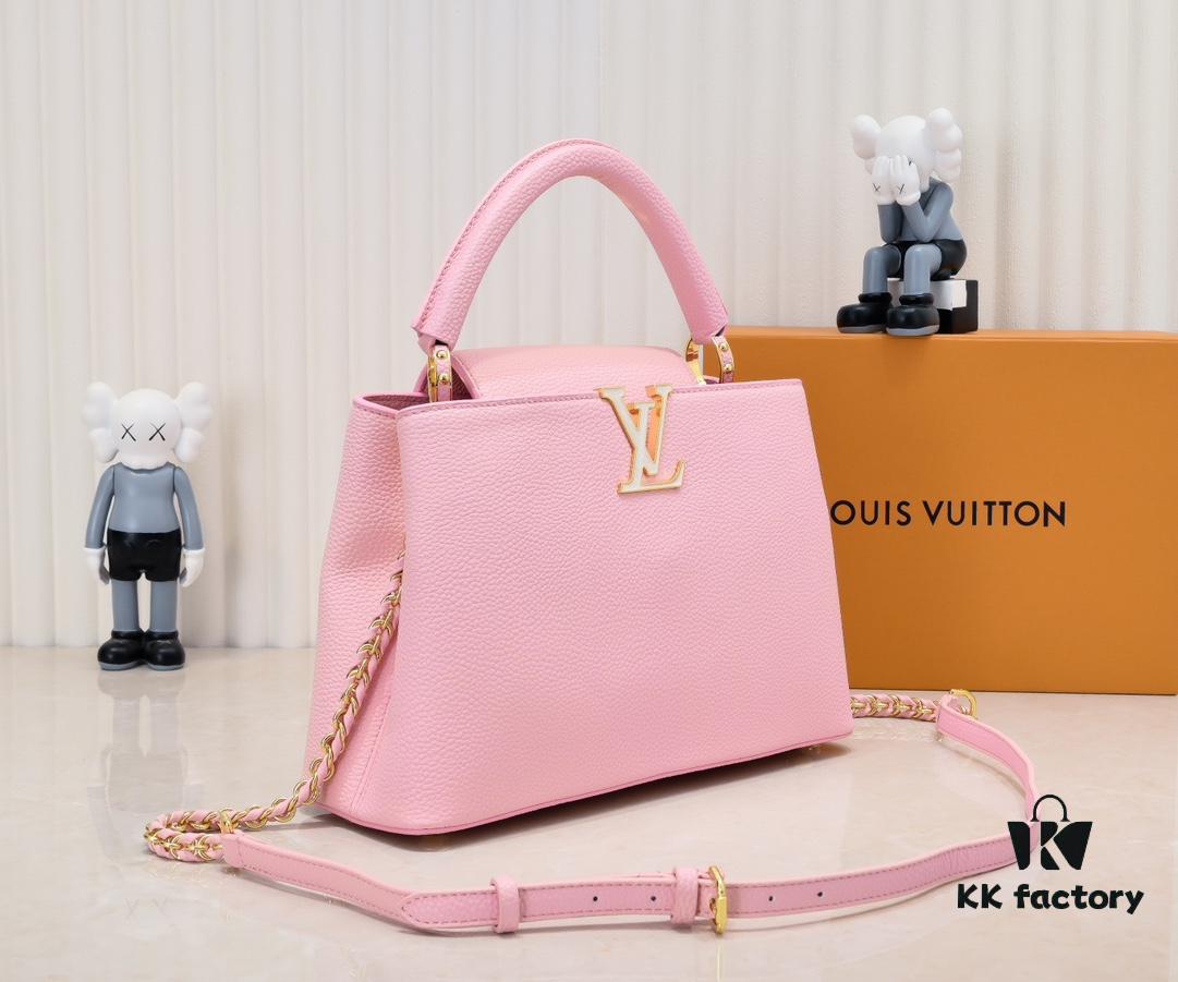 Upgraded M20841 Etoile Pearlized Pink Shell Closure Capucines MM Handbag