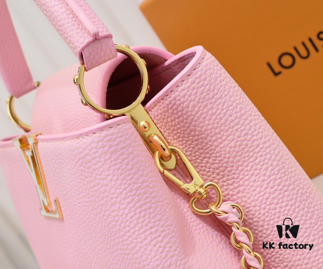 Upgraded M20841 Etoile Pearlized Pink Shell Closure Capucines MM Handbag