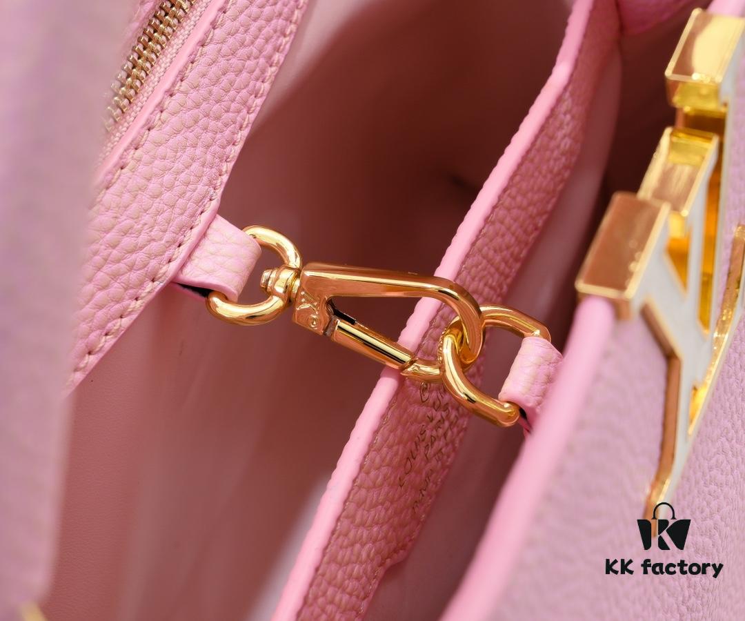 Upgraded M20841 Etoile Pearlized Pink Shell Closure Capucines MM Handbag