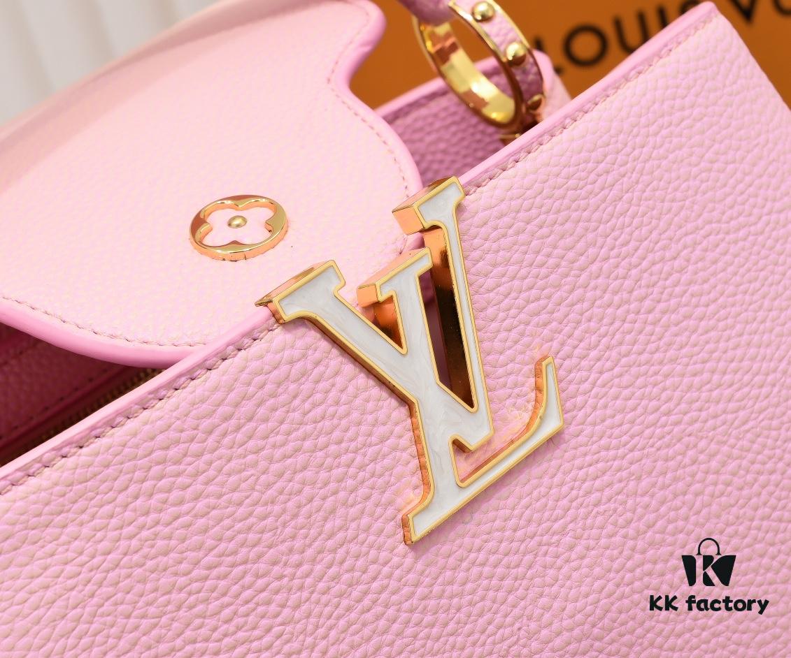 Upgraded M20841 Etoile Pearlized Pink Shell Closure Capucines MM Handbag