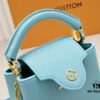 Upgraded M59850 Stellar Pearlized Blue Shell Button Capucines Mini Bag