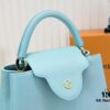 Upgraded M20841 Stellar Pearl Blue Shell Button Capucines MM Handbag