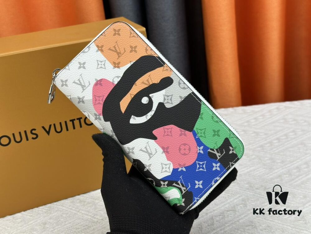 LV Wallet Men's Vertical Zip Wallet 63095 Phantom White Durable Damier Graphite Canvas