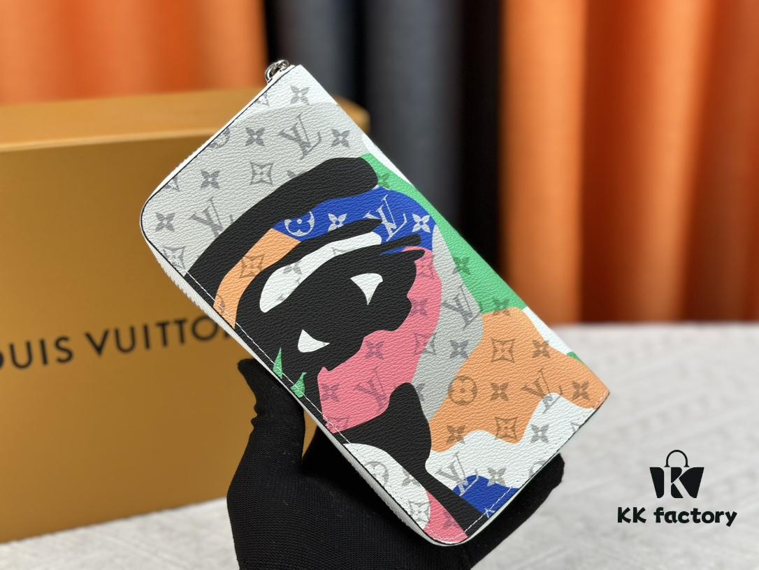 LV Wallet Men's Vertical Zip Wallet 63095 Phantom White Durable Damier Graphite Canvas