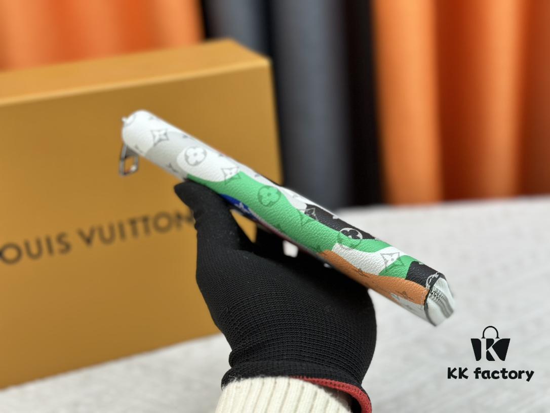 LV Wallet Men's Vertical Zip Wallet 63095 Phantom White Durable Damier Graphite Canvas