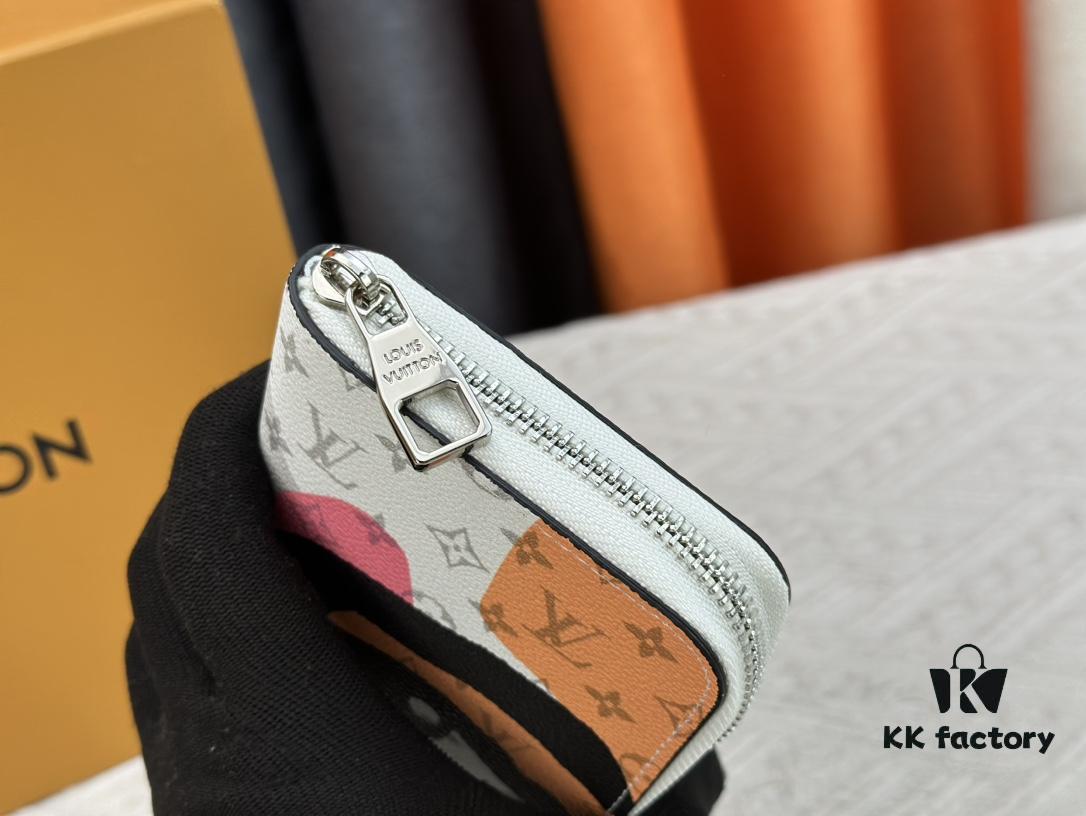 LV Wallet Men's Vertical Zip Wallet 63095 Phantom White Durable Damier Graphite Canvas