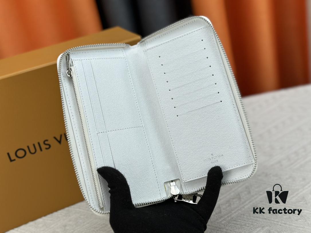 LV Wallet Men's Vertical Zip Wallet 63095 Phantom White Durable Damier Graphite Canvas