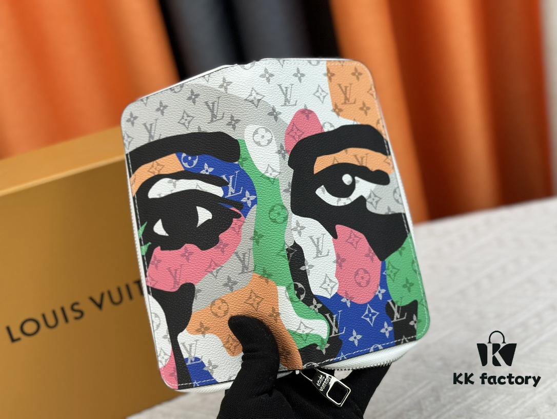 LV Wallet Men's Vertical Zip Wallet 63095 Phantom White Durable Damier Graphite Canvas