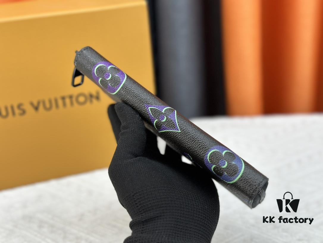 LV 82368 Wallet Men's Vertical Zip Wallet Made of Durable Damier Graphite Canvas