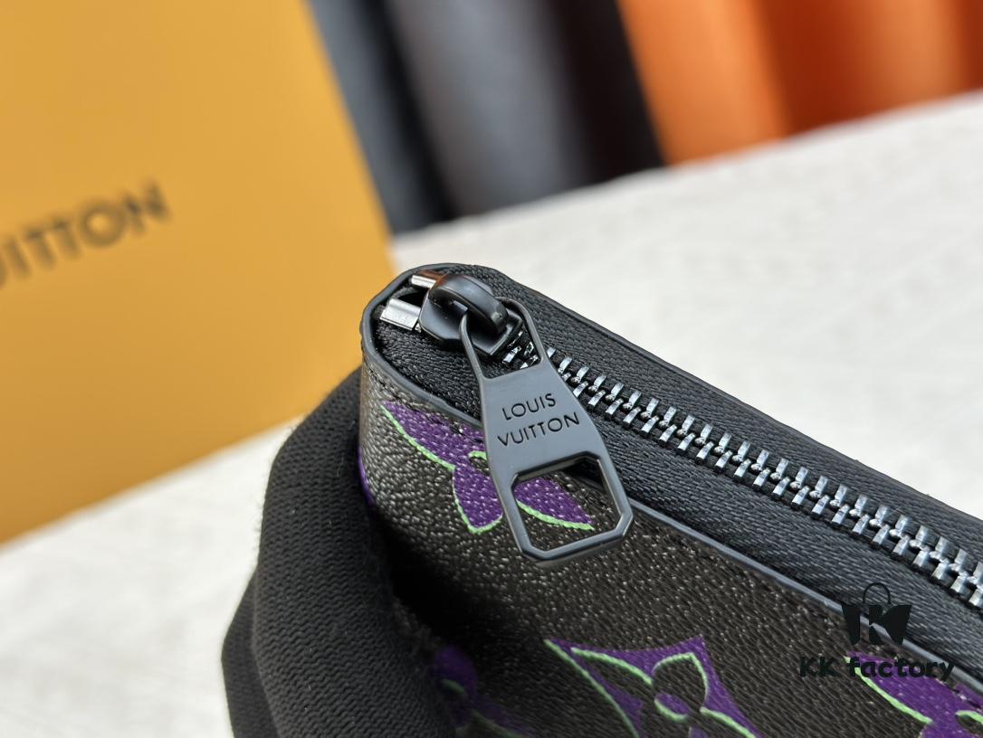 LV 82368 Wallet Men's Vertical Zip Wallet Made of Durable Damier Graphite Canvas