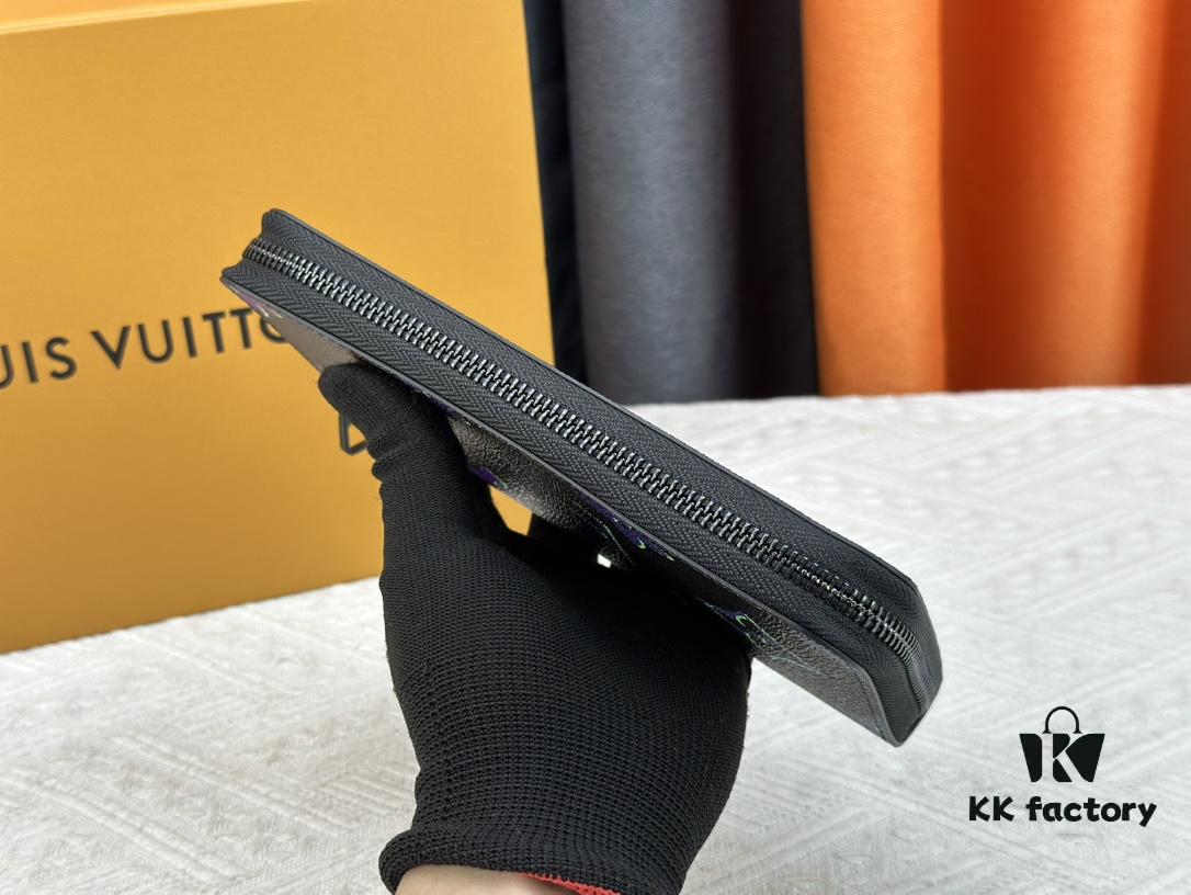 LV 82368 Wallet Men's Vertical Zip Wallet Made of Durable Damier Graphite Canvas