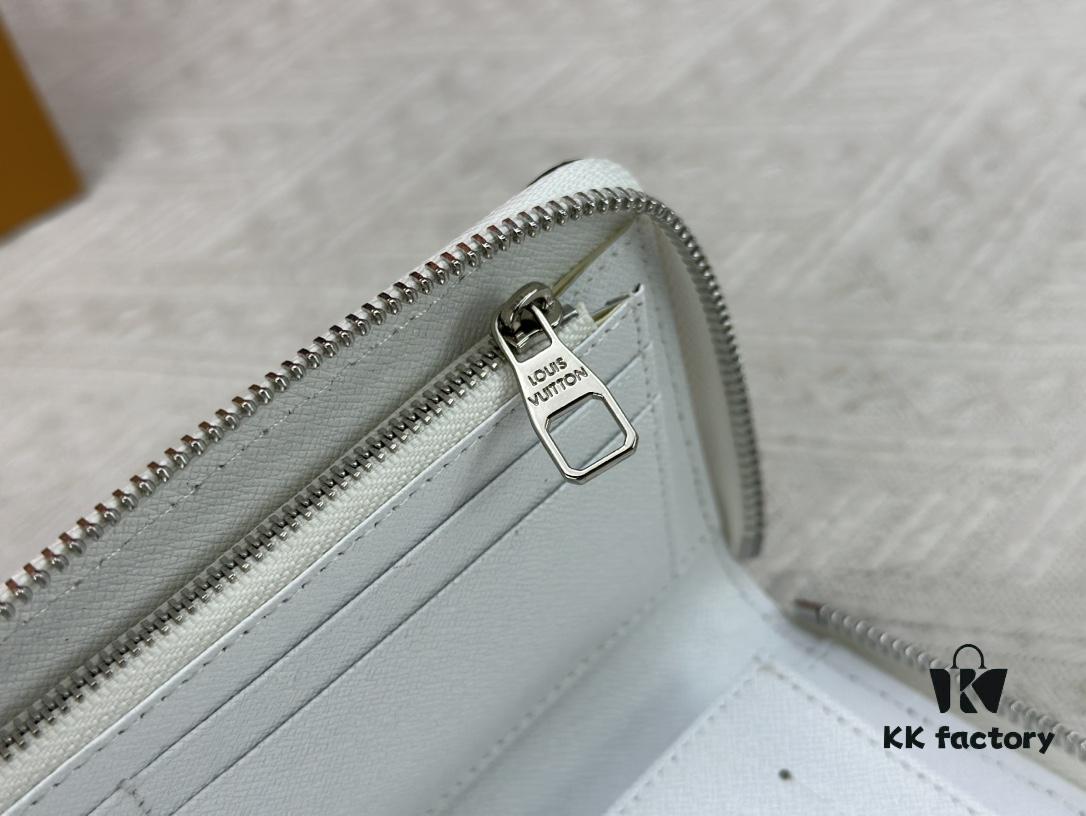 LV Wallet Men's Vertical Zip Wallet 63095 Phantom White Durable Damier Graphite Canvas