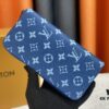 LV Wallet 63095 Blue with Coffee Trim Men's Vertical Zip Wallet Durable Damier Graphite Canvas Stylish and Elegant
