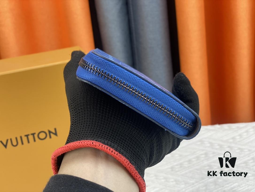 LV Wallet 63095 Blue with Coffee Trim Men's Vertical Zip Wallet Durable Damier Graphite Canvas Stylish and Elegant