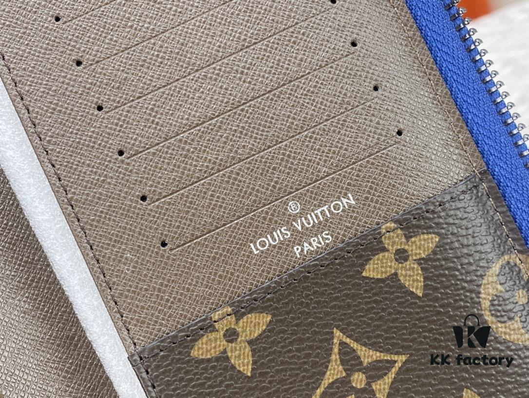 LV Wallet 63095 Blue with Coffee Trim Men's Vertical Zip Wallet Durable Damier Graphite Canvas Stylish and Elegant