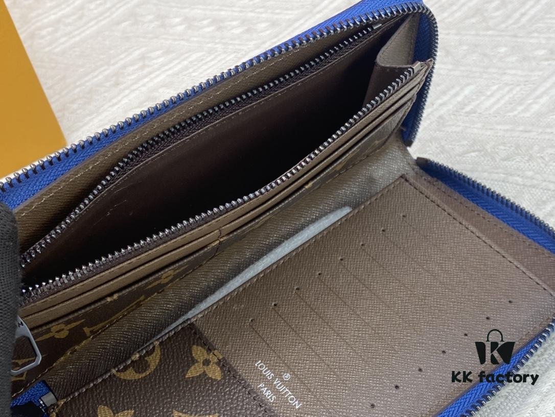 LV Wallet 63095 Blue with Coffee Trim Men's Vertical Zip Wallet Durable Damier Graphite Canvas Stylish and Elegant
