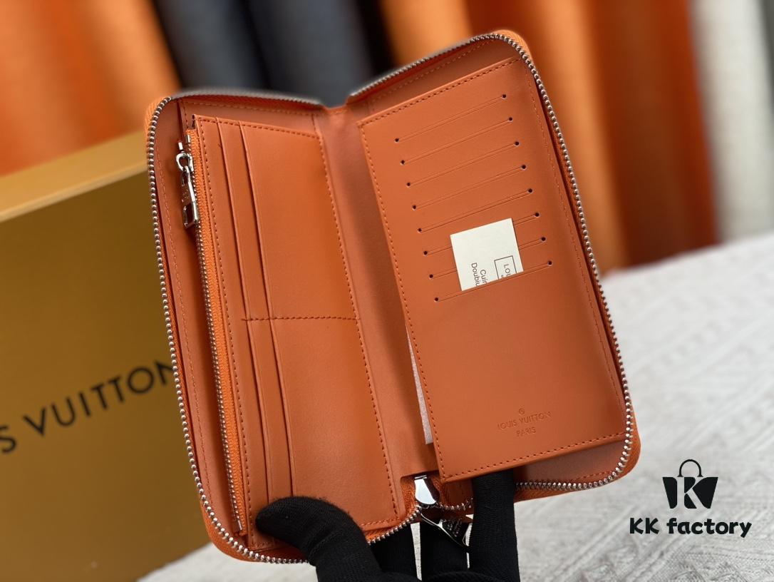 LV Wallet Men's Vertical Zip Wallet Durable Damier Graphite Canvas Elegant Design Multiple Card Slots