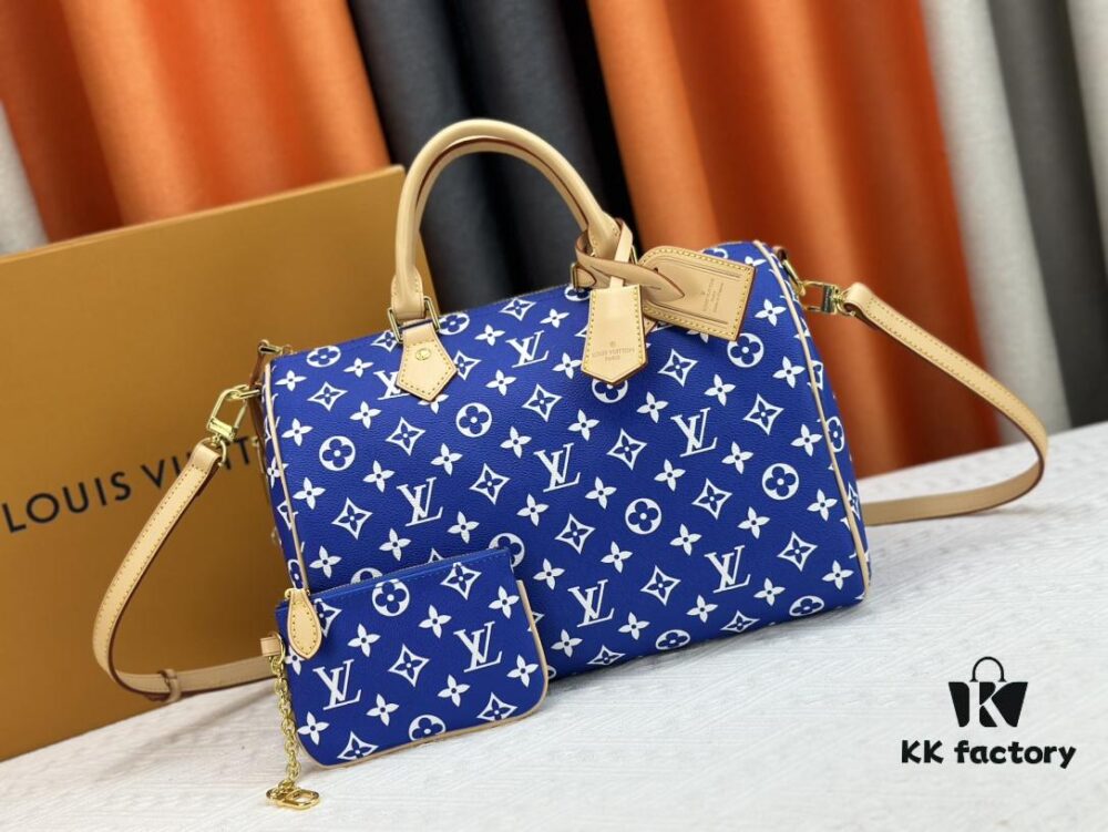 New LV 2024 Spring/Summer Non-Dong Design Speedy Safety Lock, Polished Heavy Engraving, Metal Luggage Tag, Key Fob with Dove Imprint, Italian Imported Color-Changing Calfskin Trim, Adjustable Shoulder Strap