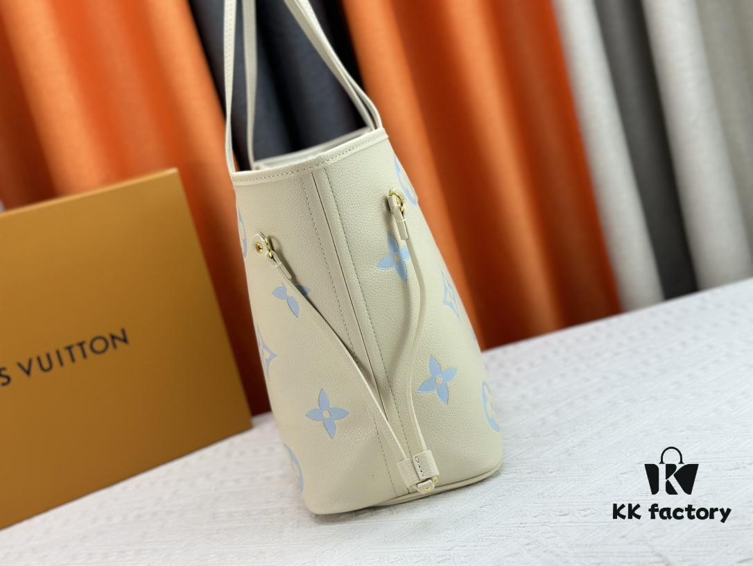 NEVERFULL MM Tote Bag M45684 M45685 M40995 (Embossed) Monogram Montana Leather Handbag in Pink with Cream Stripes